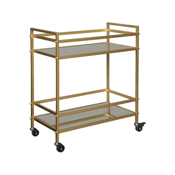 Signature Design by Ashley Kailman Bar Cart Gold Finish: Modern Mirrored Glass Beverage & Cocktail Cart with Locking Casters