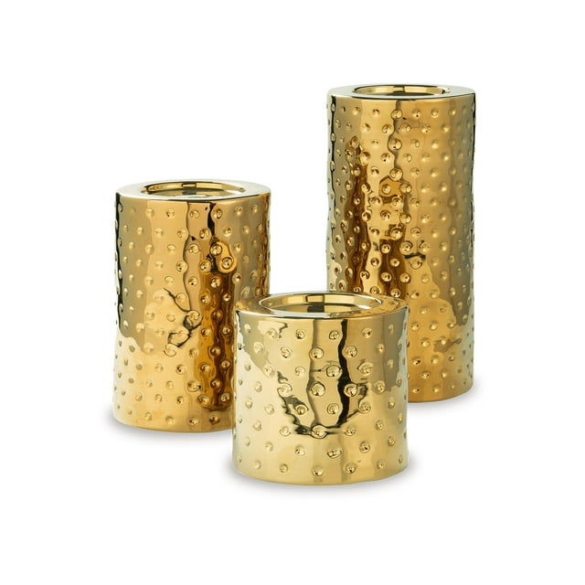 Signature Design by Ashley Contemporary Marisa Candle Holder (Set of 3)  Gold Finish