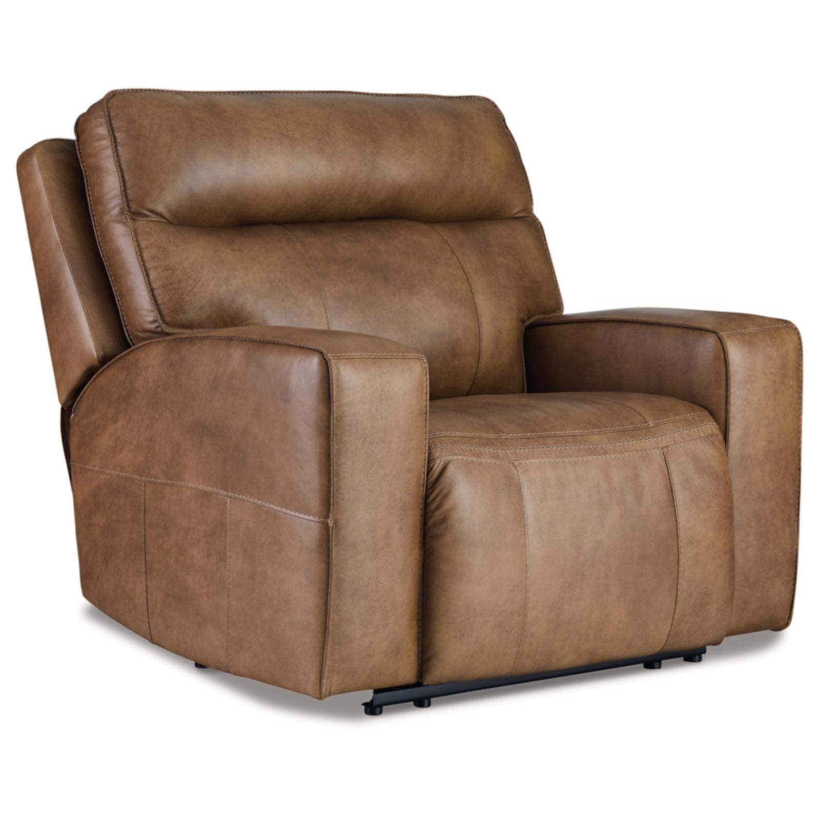 Signature Design by Ashley Game Plan Wide Seat Leather Power Recliner in Caramel