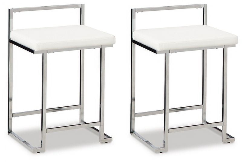 Signature Design by Ashley Madanere Contemporary Upholstered Stool with Metal Frame, 2 Count, White & Chrome