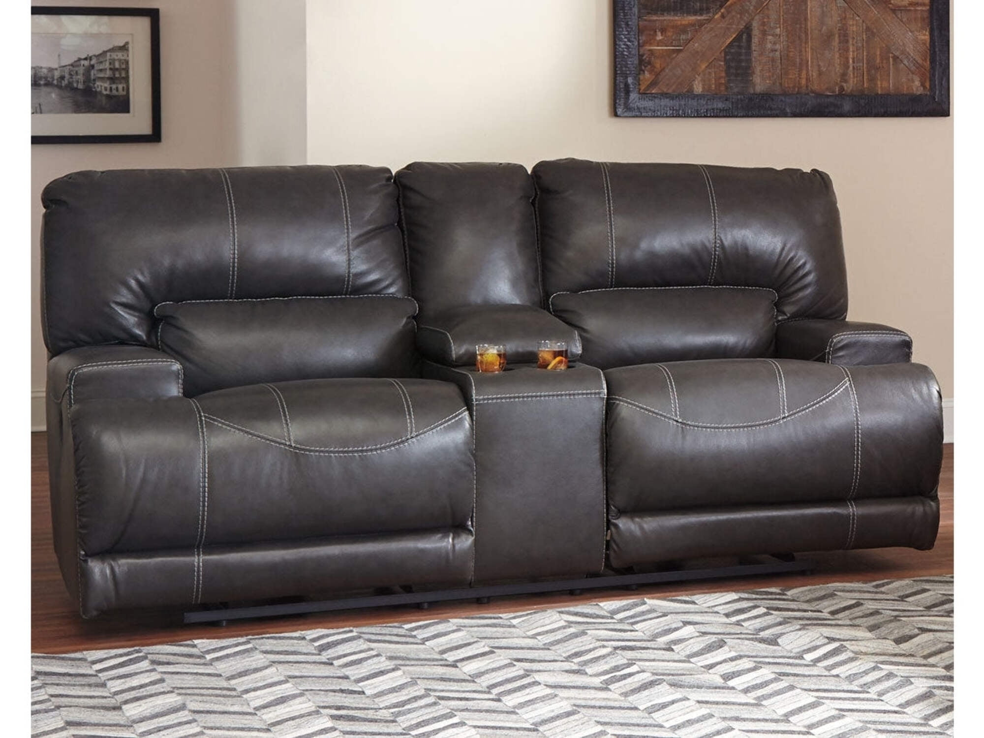 Signature Design by Ashley McCaskill Leather Power Reclining Sofa in Gray