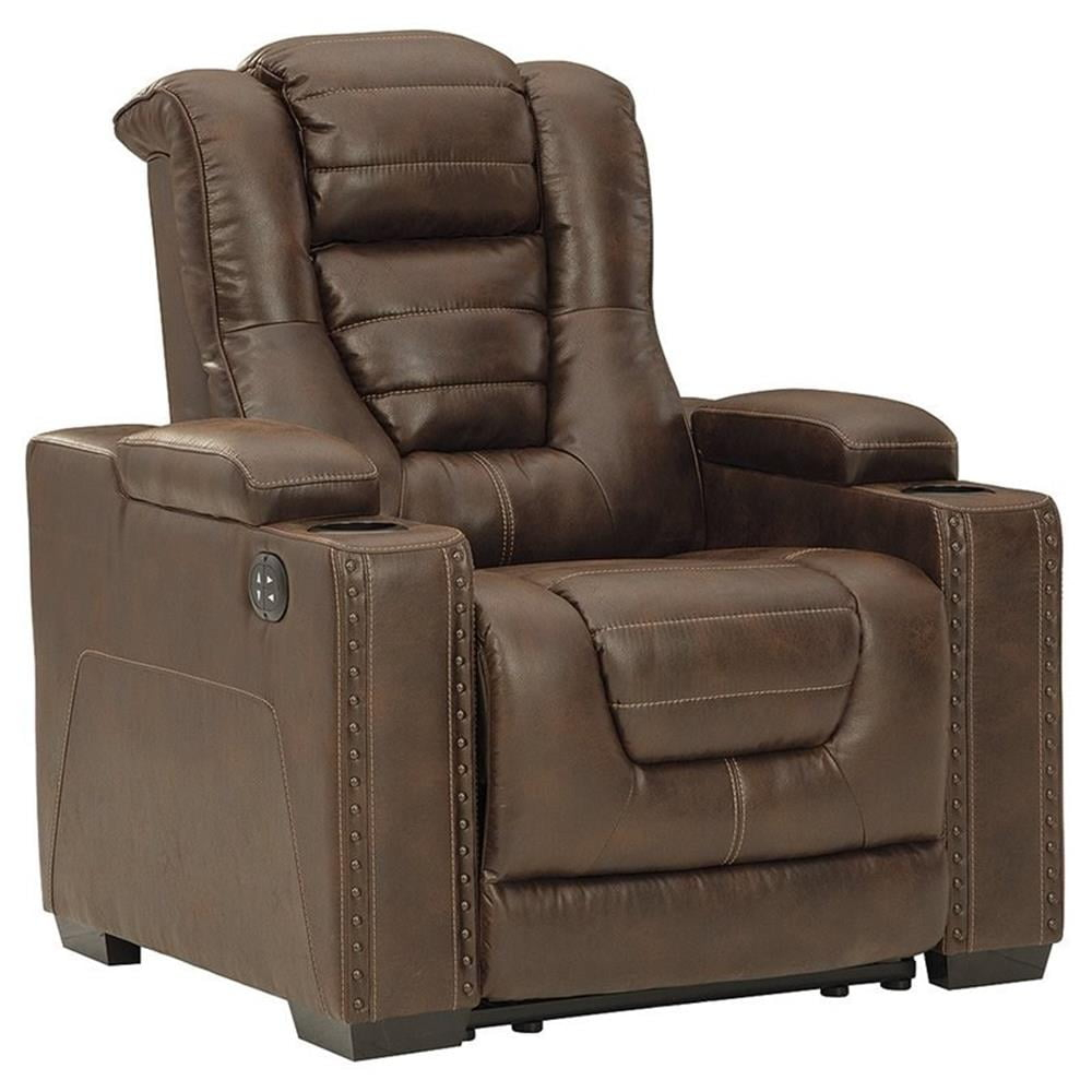 Signature Design by Ashley Owner's Box Faux Leather Power Recliner in Thyme