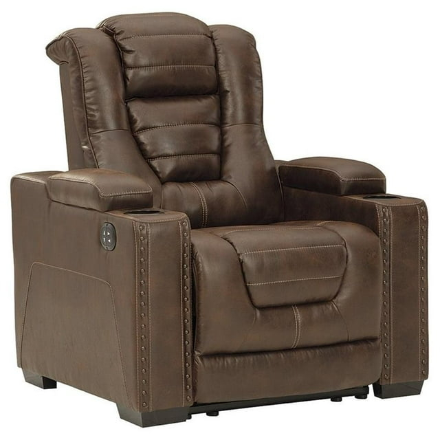 Signature Design by Ashley Owner's Box Faux Leather Power Recliner in Thyme