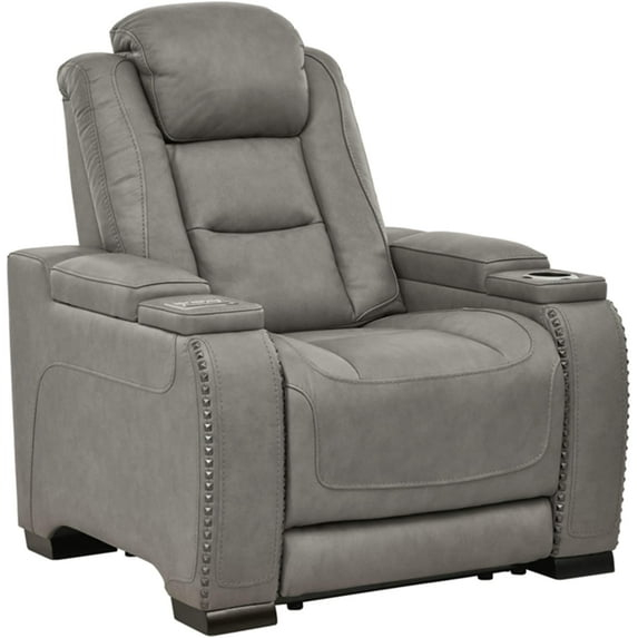 Signature Design by Ashley The Man-Den Leather Power Recliner in Gray
