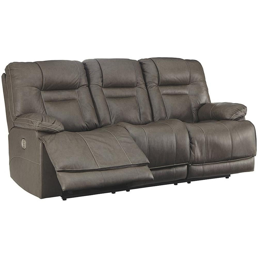 Signature Design by Ashley Wurstrow Leather Power Reclining Sofa in Smoke