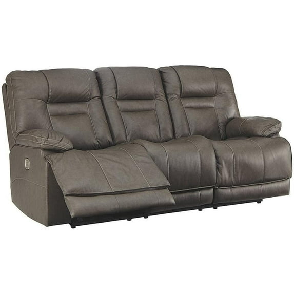 Signature Design by Ashley Wurstrow Leather Power Reclining Sofa in Smoke