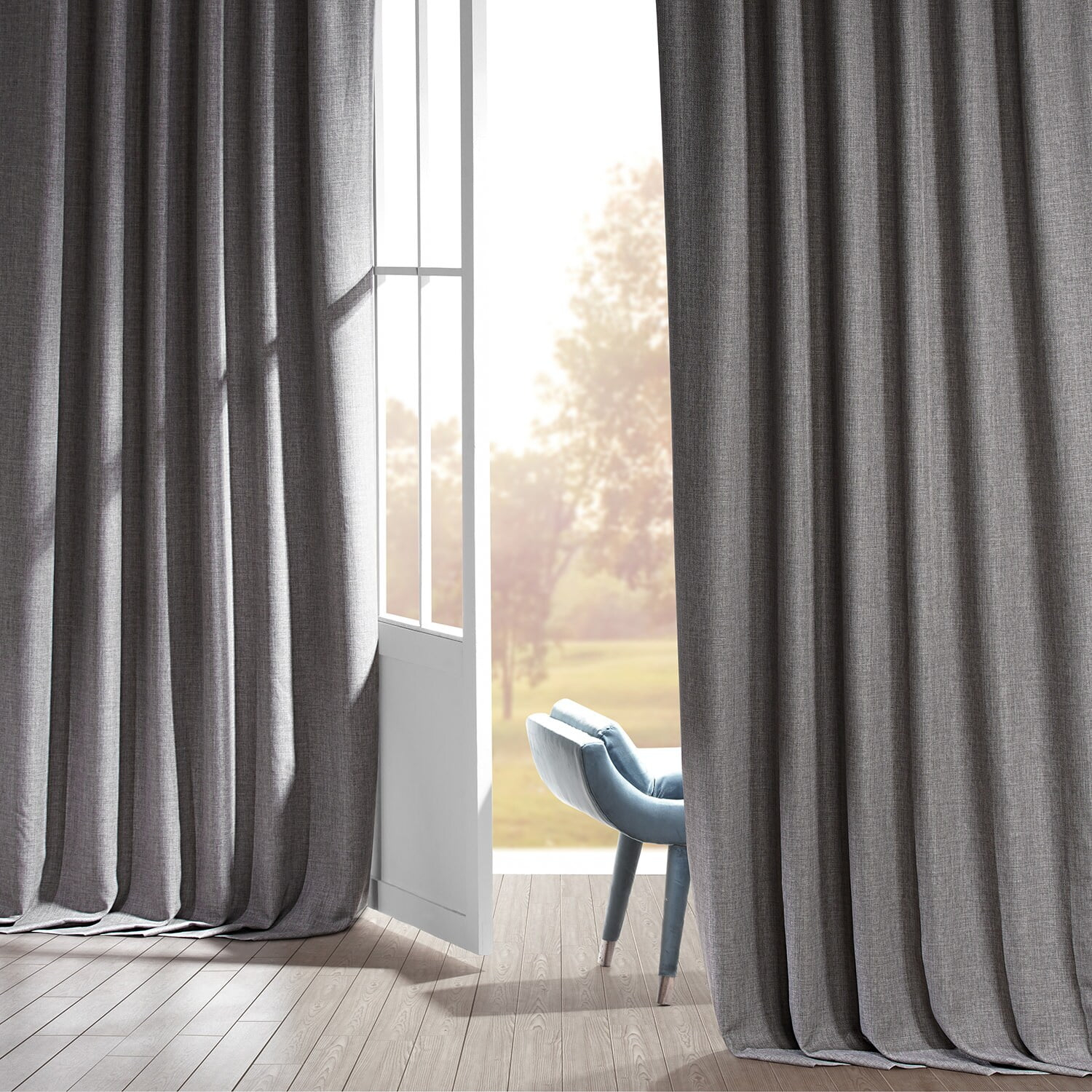 Signature Destination Slate Faux Linen Blackout Curtain (1 Panel), Destination Slate, 50W X 96L