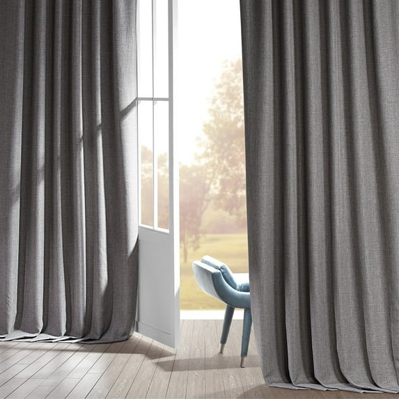 Signature Destination Slate Faux Linen Blackout Curtain (1 Panel), Destination Slate, 50W X 96L