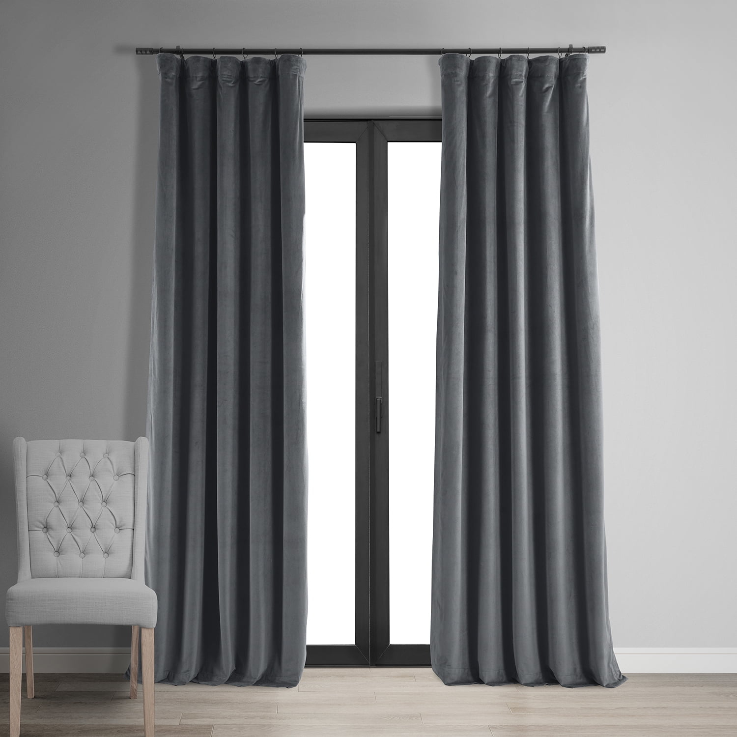 Half Price Drapes Signature Blue Grey Velvet Blackout Curtains For Bedroom(1 Panel), 50WX 96L