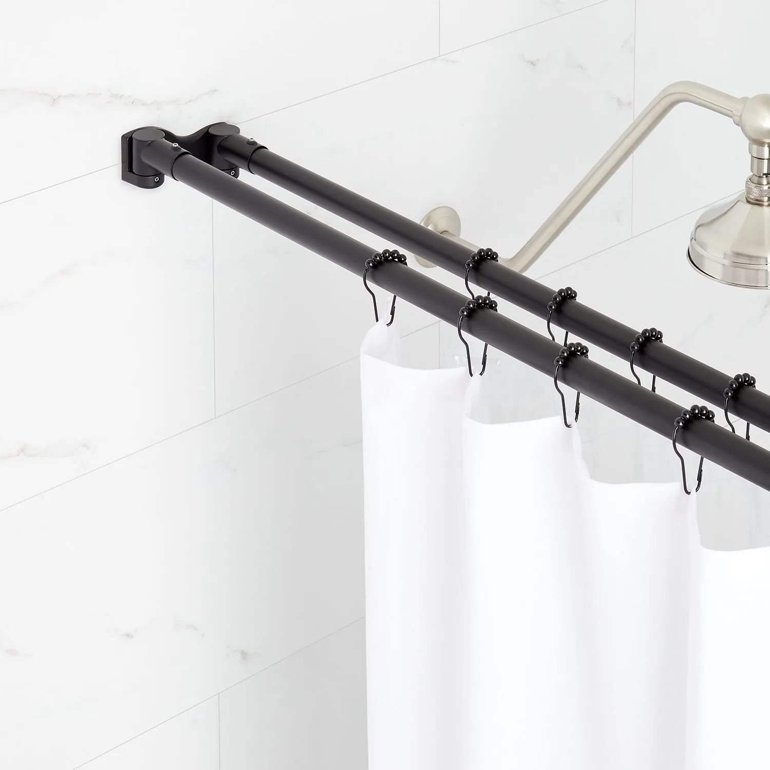 Signature Hardware 60" Brass Straight Double Bar Shower Curtain Rod
