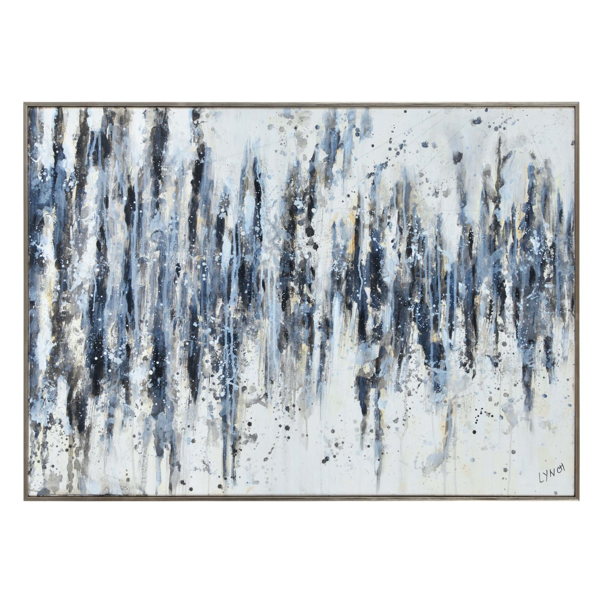 Signature Home Collection Navy Blue and White Abstract Rectangular Framed Wall Art 32" x 45"