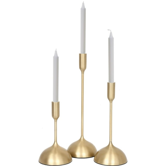 Signature Home Collection Set of 3 Gold Contemporary Candle Holders 16"