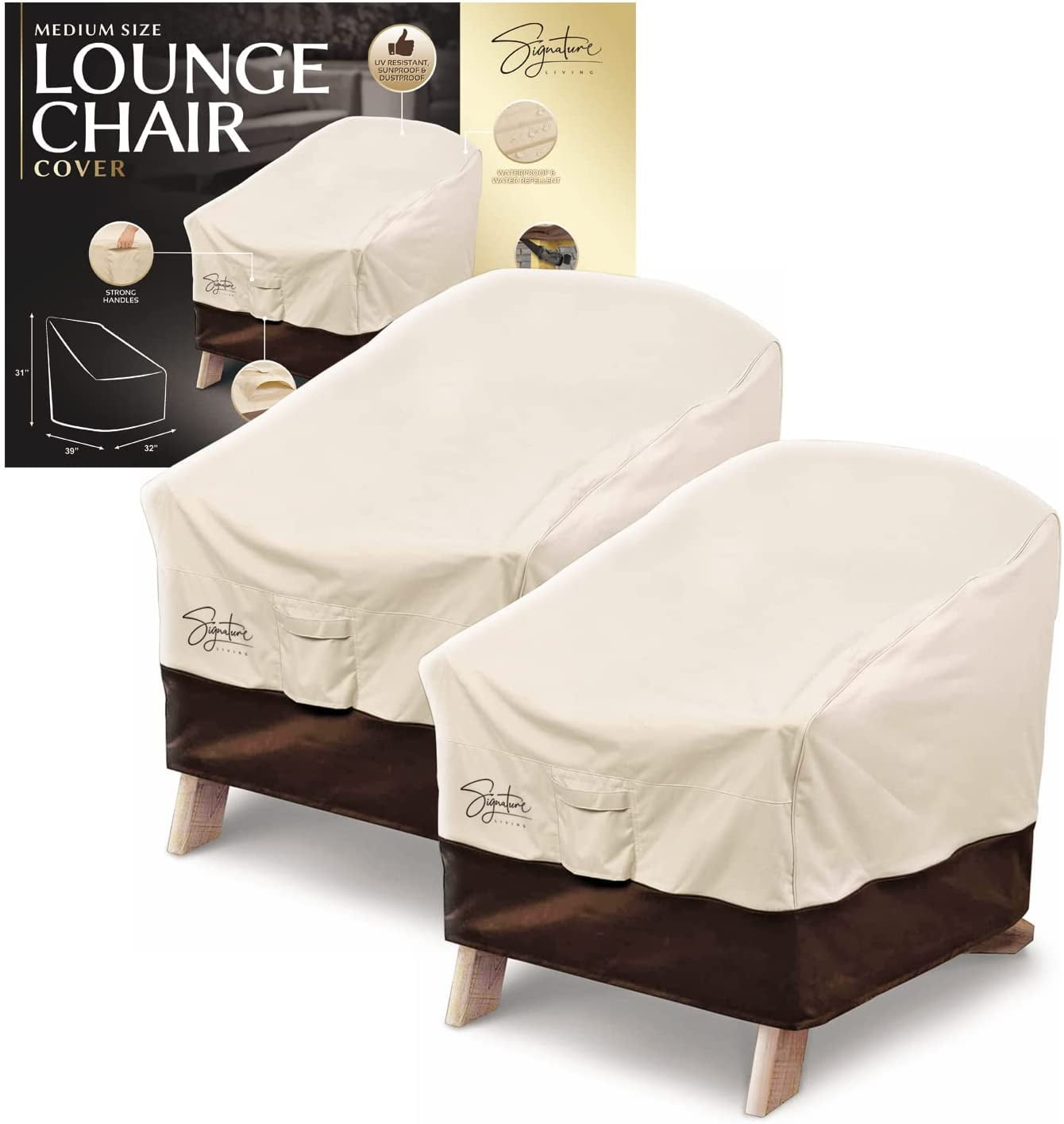 Signature Living 35” x 31” Tan Solid Print Patio Chair Cover, Waterproof, 2 Count