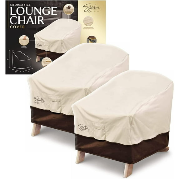 Signature Living 35” x 31” Tan Solid Print Patio Chair Cover, Waterproof, 2 Count