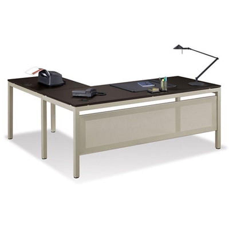 Signature Series At Work Reversible LShaped Desk  Espresso  Brushed Nickel, 72”W x 72”D