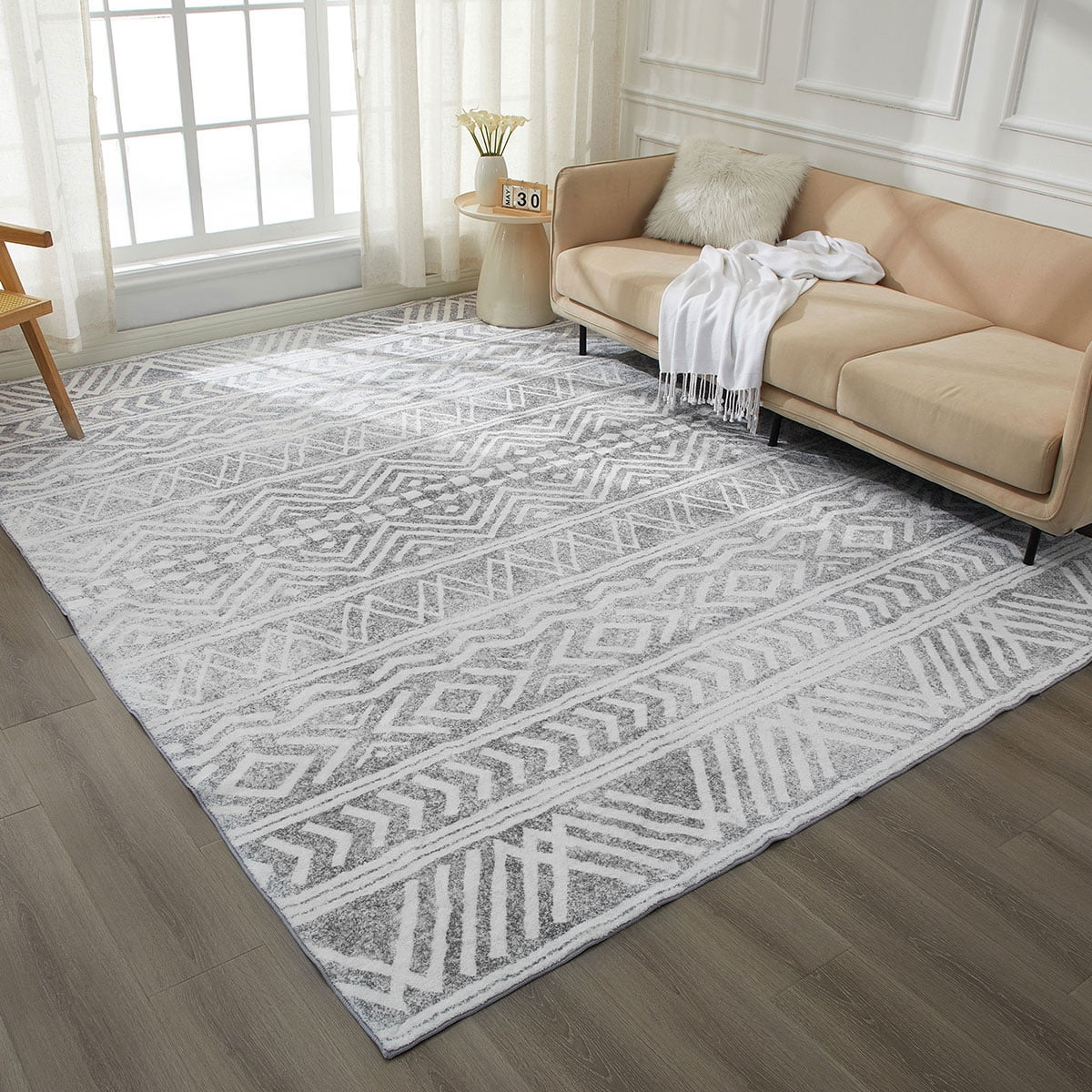5'x7' Area Rugs for Living Room Machine Washable Rug Boho Geometric Indoor Area Rug Neutral Moroccan Style Ultra Soft Foldable Non-Slip Bedroom Rug Dining Room Office Modern Carpet Grey