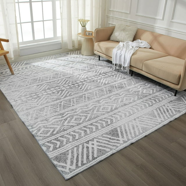 5'x7' Area Rugs for Living Room Machine Washable Rug Boho Geometric Indoor Area Rug Neutral Moroccan Style Ultra Soft Foldable Non-Slip Bedroom Rug Dining Room Office Modern Carpet Grey