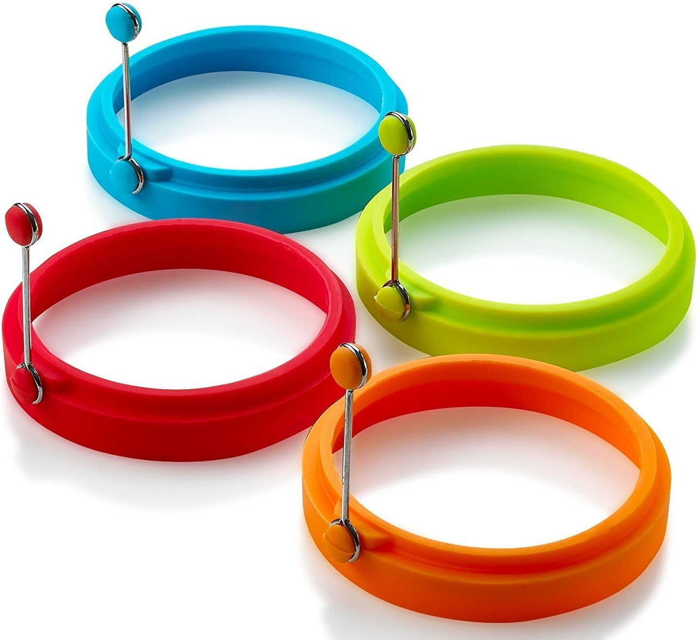 Silicone Fried Egg Mold Rings - Pancake Mold Pack of 4 - One of Each Color - for Breakfast, Lunch, Dinner - Great Cooking Accessory and Gift Idea