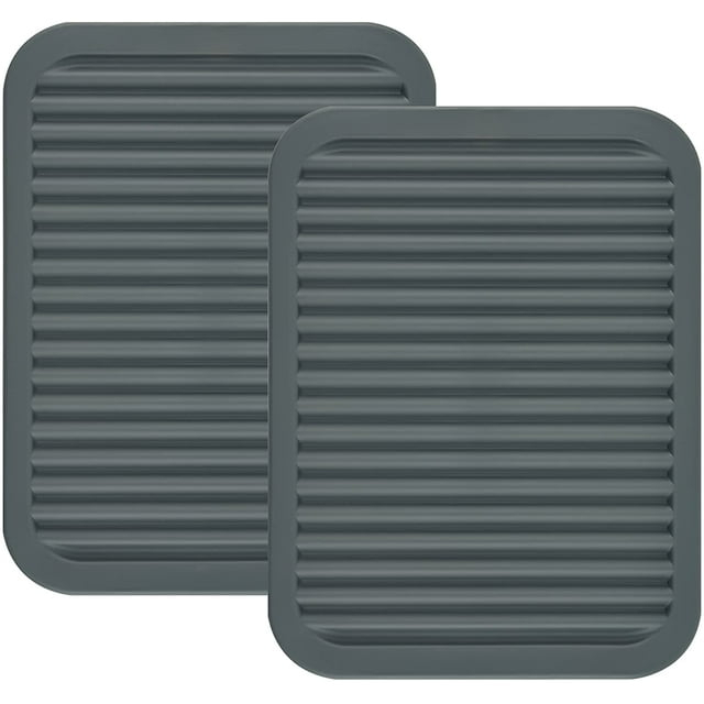 Silicone Trivets for Hot Pots and Hot Pans, Silicone Trivets Mat Set, Hot Pads, Silicone Hot Mats, Heat Resistant Placements, Small Dish Drying Mat, Grey Trivets, Rectangular Trivets Set of 2s