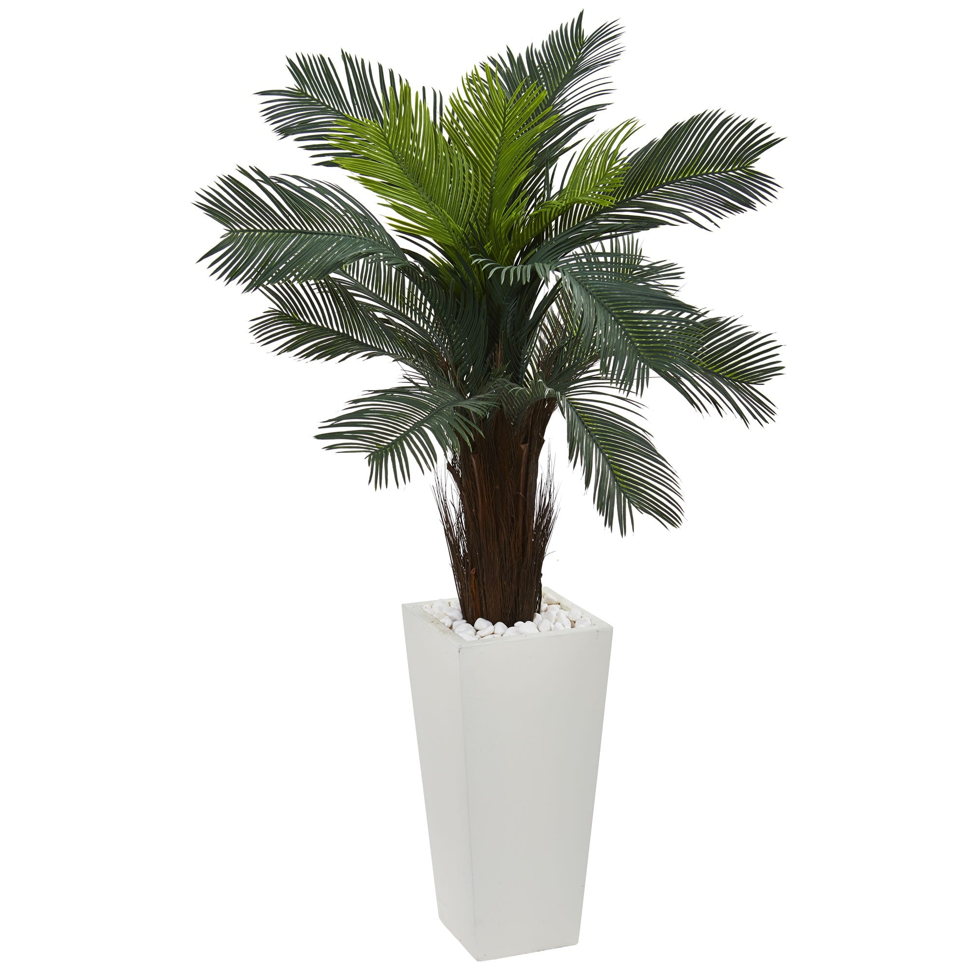 Nearly Natural 4.5ft. Cycas Artificial Plant in White Tower Planter, Green