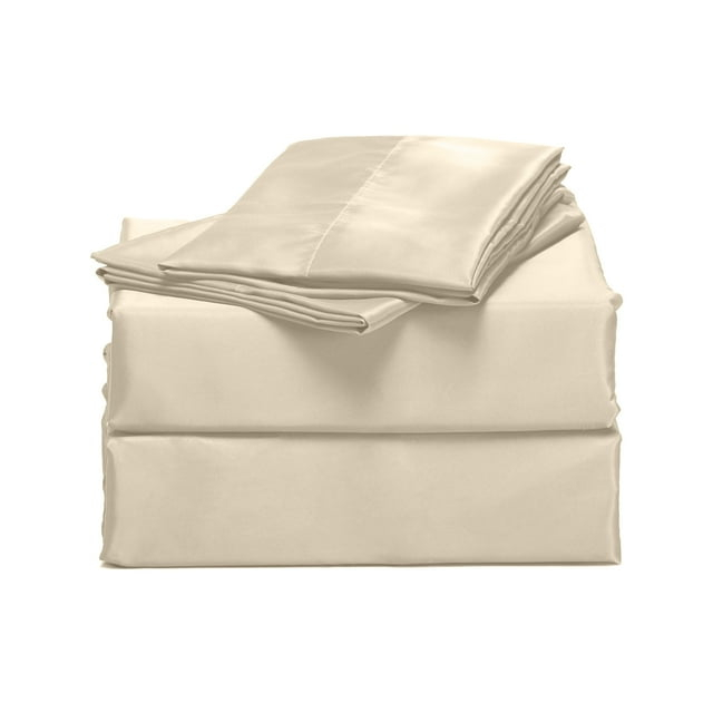Silky Satin Bed Sheet Set 4-Piece (Ivory, Queen)