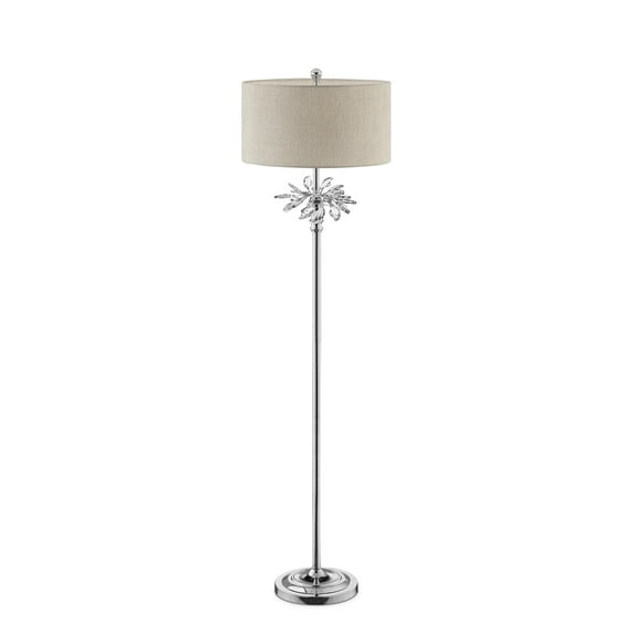 Silver Chrome Tall Floor Lamp with Starburst Crystals