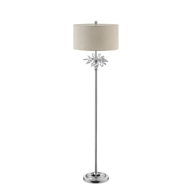 Silver Chrome Tall Floor Lamp with Starburst Crystals