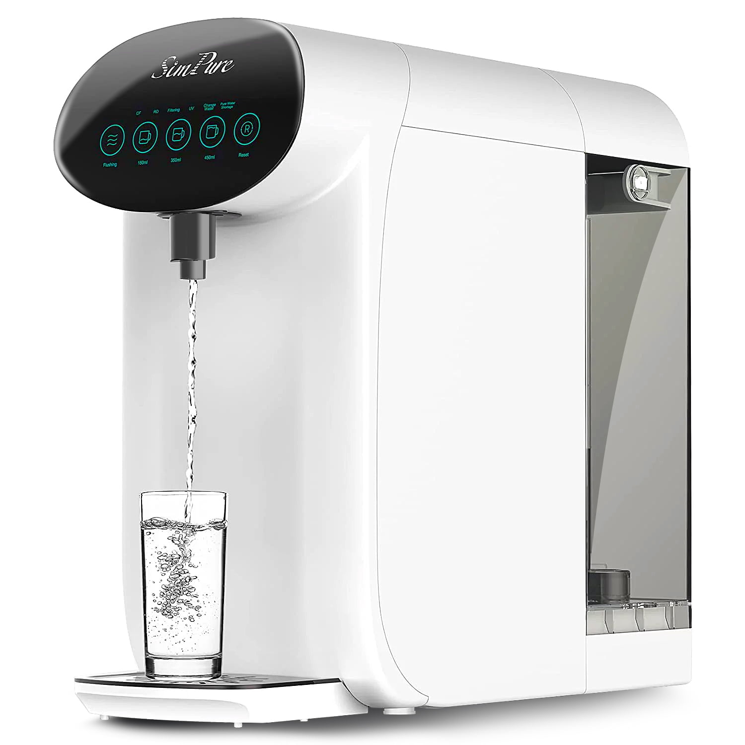 SimPure Y7P-W Countertop Water Filter System, 4 Stage Reverse Osmosis Purification,BPA-Free Water Dispenser, 4: 1 Pure to Drain Bottleless Water Dispenser