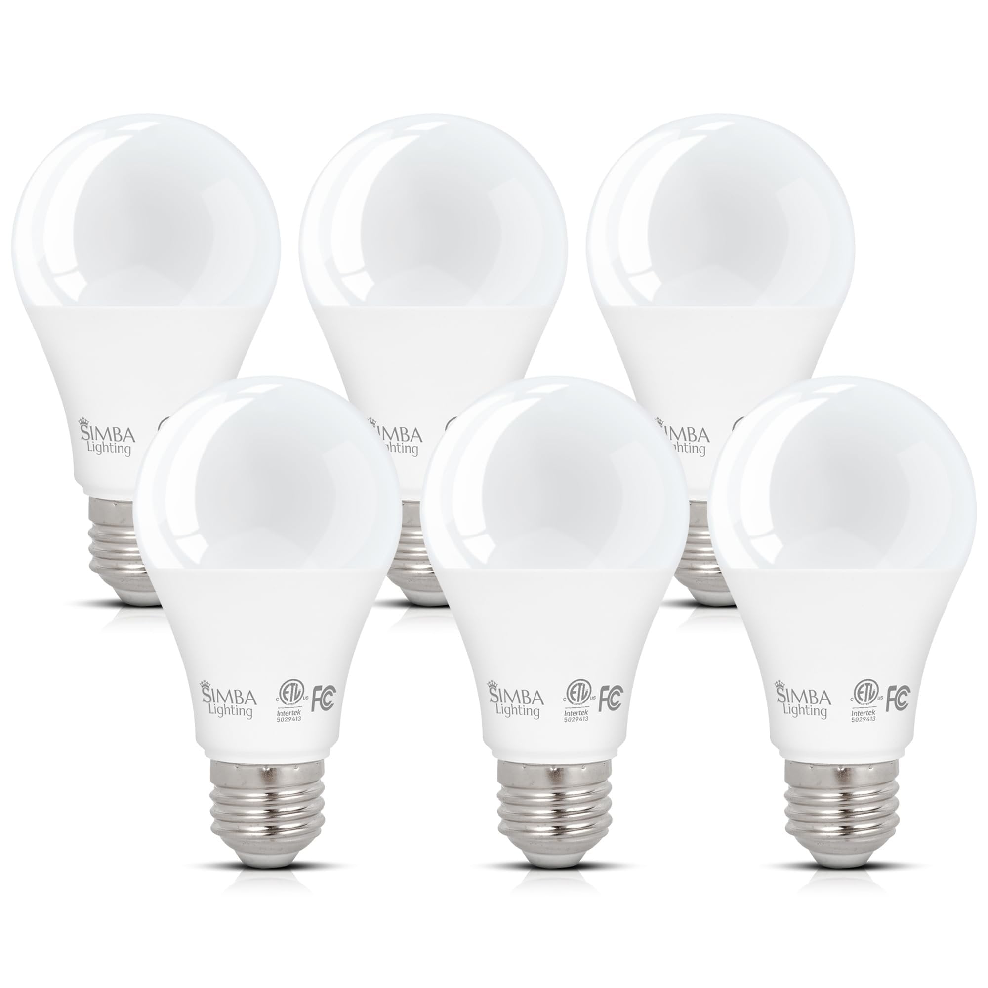 Simba Lighting LED A19 ETL Listed 9W 60W-75W Equivalent Dimmable Bulbs 120V E26 Base 5000K Daylight 6-Pack