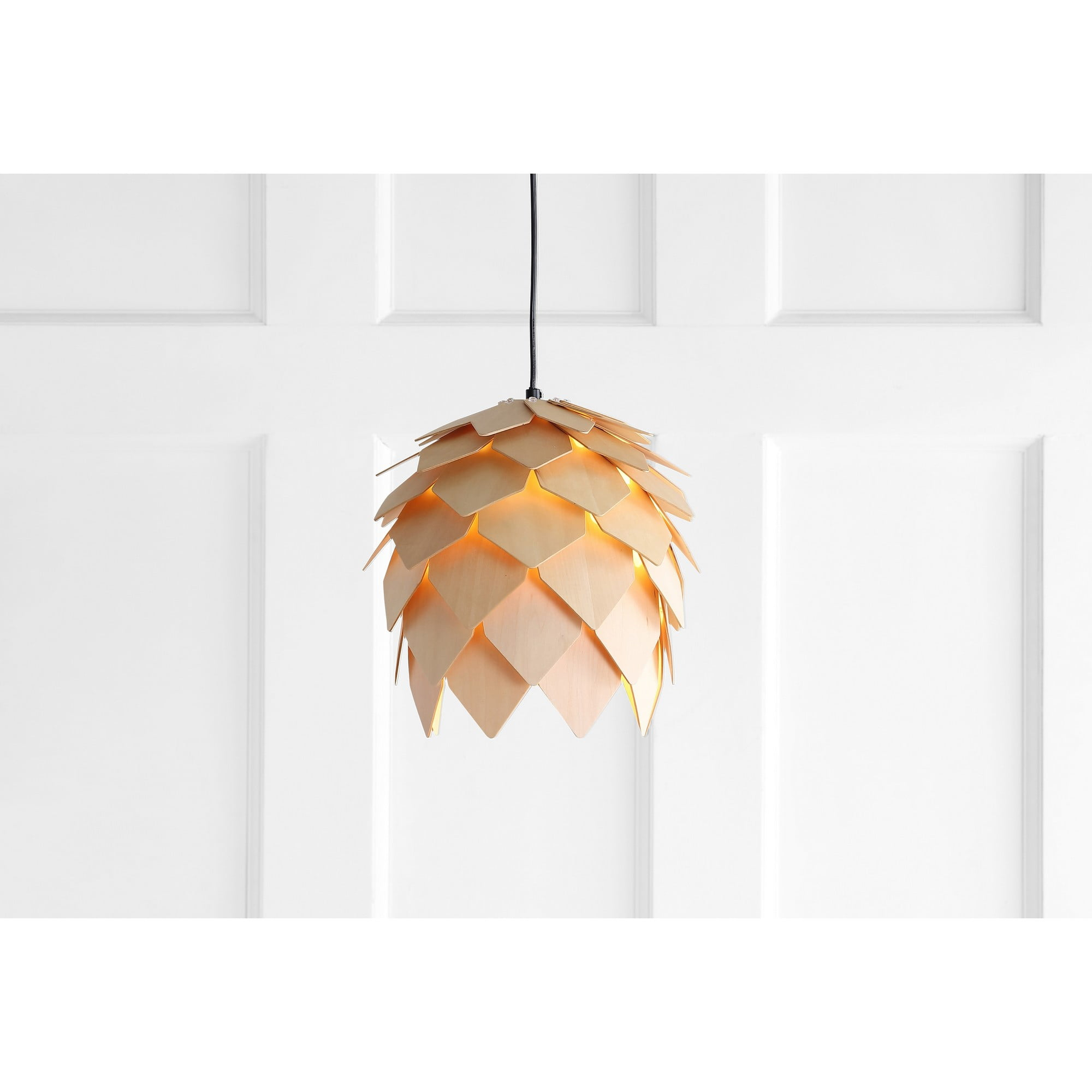 HOZO JYL6125A Simon 11.75" Pinecone Wood LED Pendant Contemporary Dimmable Adjustable Dining Room Living Room Kitchen Foyer Bedroom Hallway, Natural