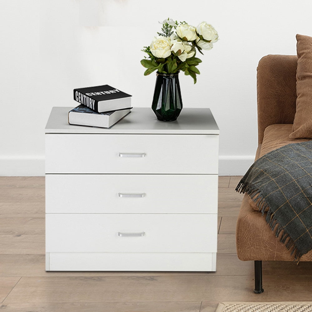 XIAOTAO 3-Drawer Dresser, Small Nightstand Modern Storage Chest of Drawer Wooden Side Table End Table for Bedroom, Living Room, Reception Room (White)