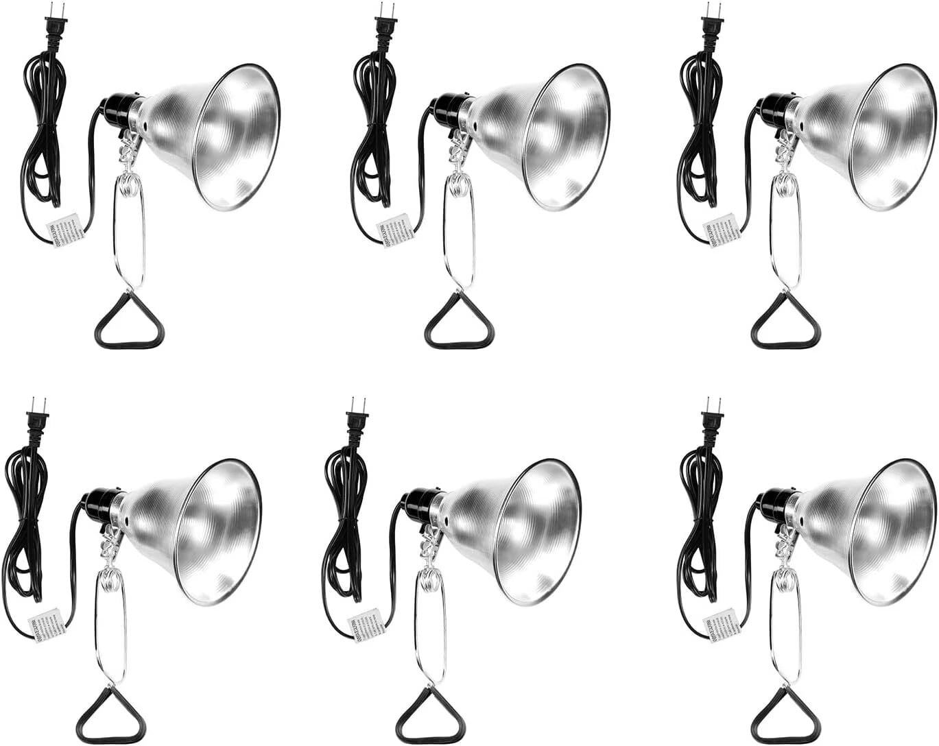Simple Deluxe 6-Pack Clamp Lamp Light with 5.5'' Aluminum Reflector, 60 Watt E26 (No Bulb Included), 6 Feet 18/2 SPT-2 Cord, for Reptiles Plants Growing