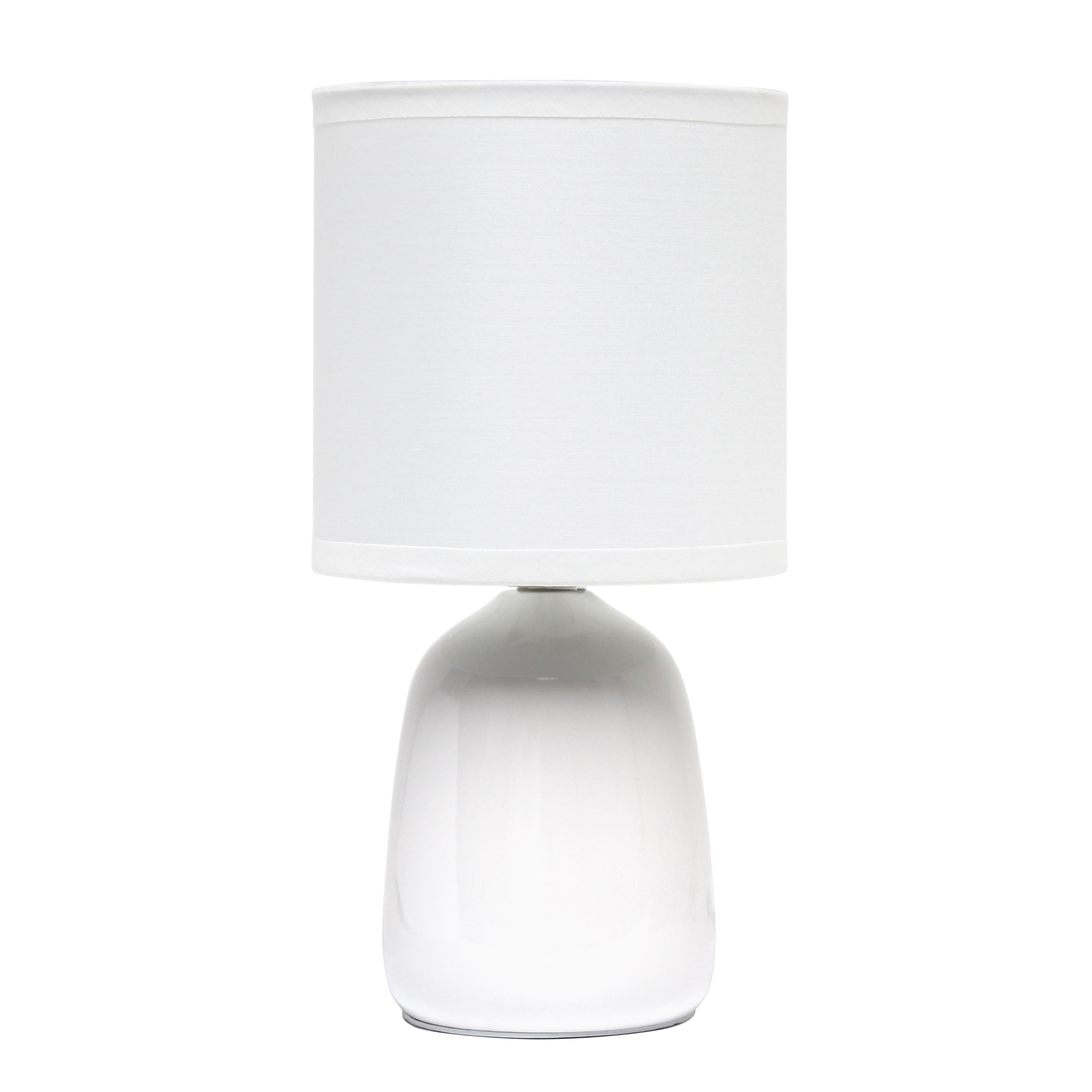 Simple Designs 10.04" Tall Traditional Ceramic Thimble Base Bedside Table Desk Lamp with Matching Fabric Shade for Home Decor, Nightstand, Bedroom, Living Room, Entryway, Office, Off White