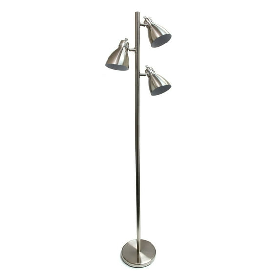 Simple Designs 3-Light Tree Floor Lamp, 63-3/8", Brushed Nickel Shade/ Brushed Nickel Base