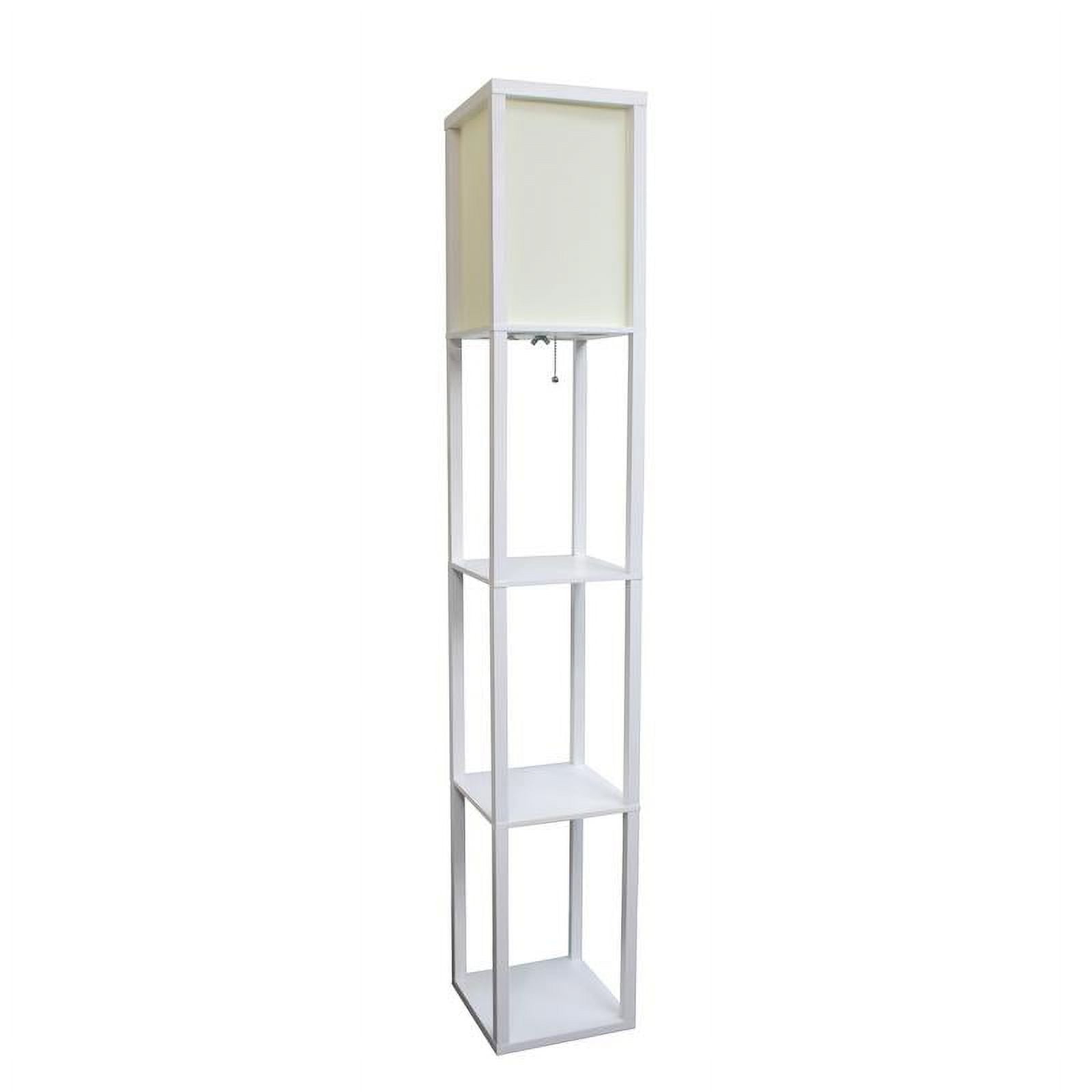 Simple Designs 62.5" Floor Lamp Etagere Organizer Storage Shelf with Linen Shade, White
