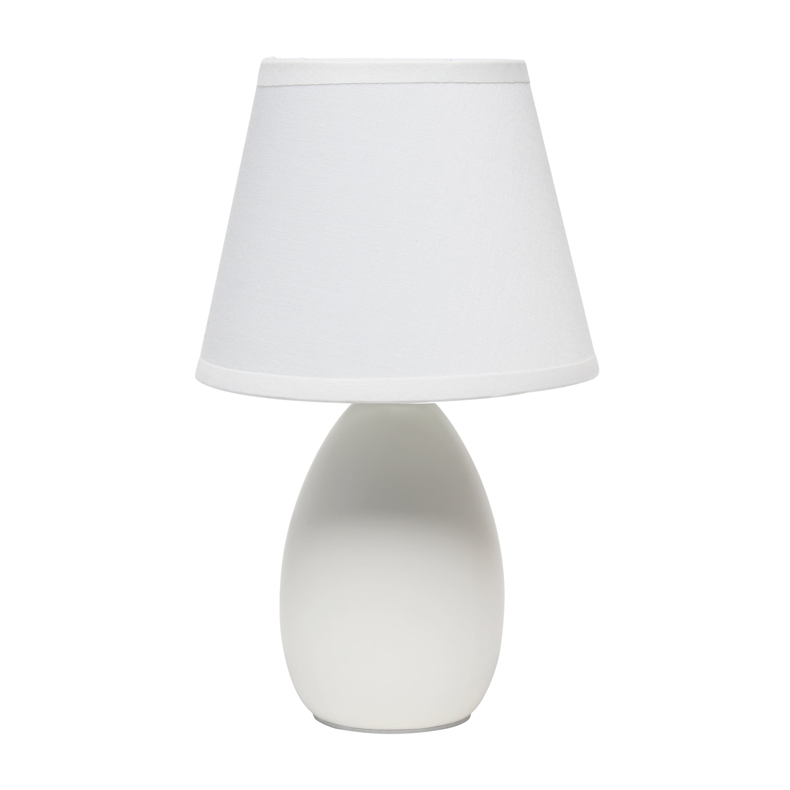 Simple Designs 9.45" Mini Egg Oval Ceramic Table Lamp with Matching Shade, LED Bulb Included, Off White