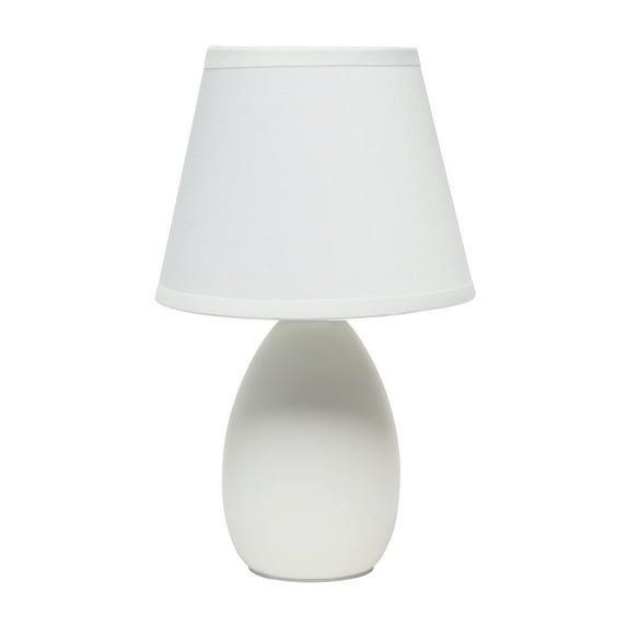 Simple Designs 9.45" Mini Egg Oval Ceramic Table Lamp with Matching Shade, LED Bulb Included, Off White