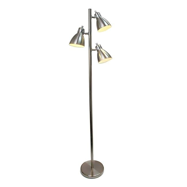 Simple Designs 3-Light Tree Floor Lamp, 63-3/8", Brushed Nickel Shade/ Brushed Nickel Base