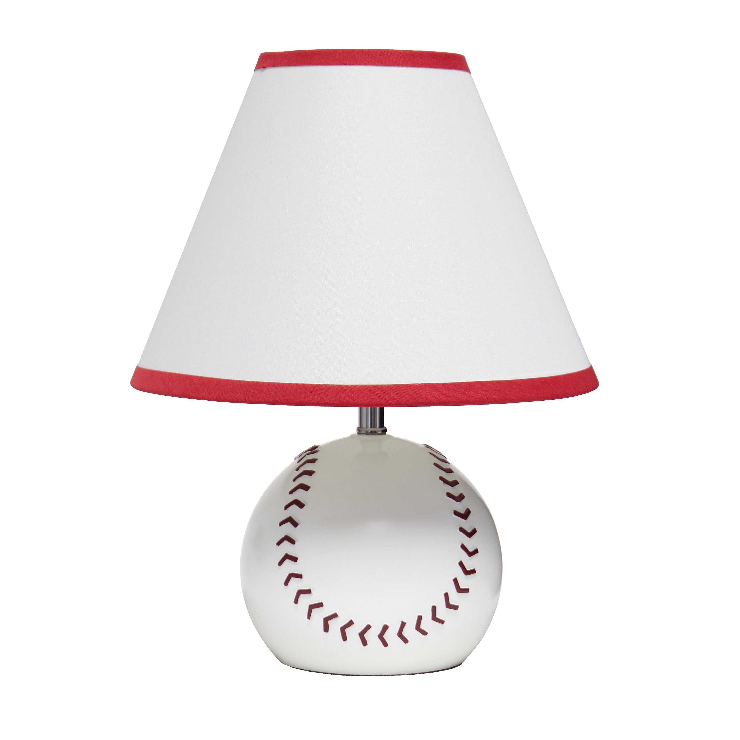 Grovelane SportsLite 11.5" Tall Athletic Sports Baseball Base Ceramic Bedside Table Desk Lamp with White Empire Fabric Shade with Red Trim