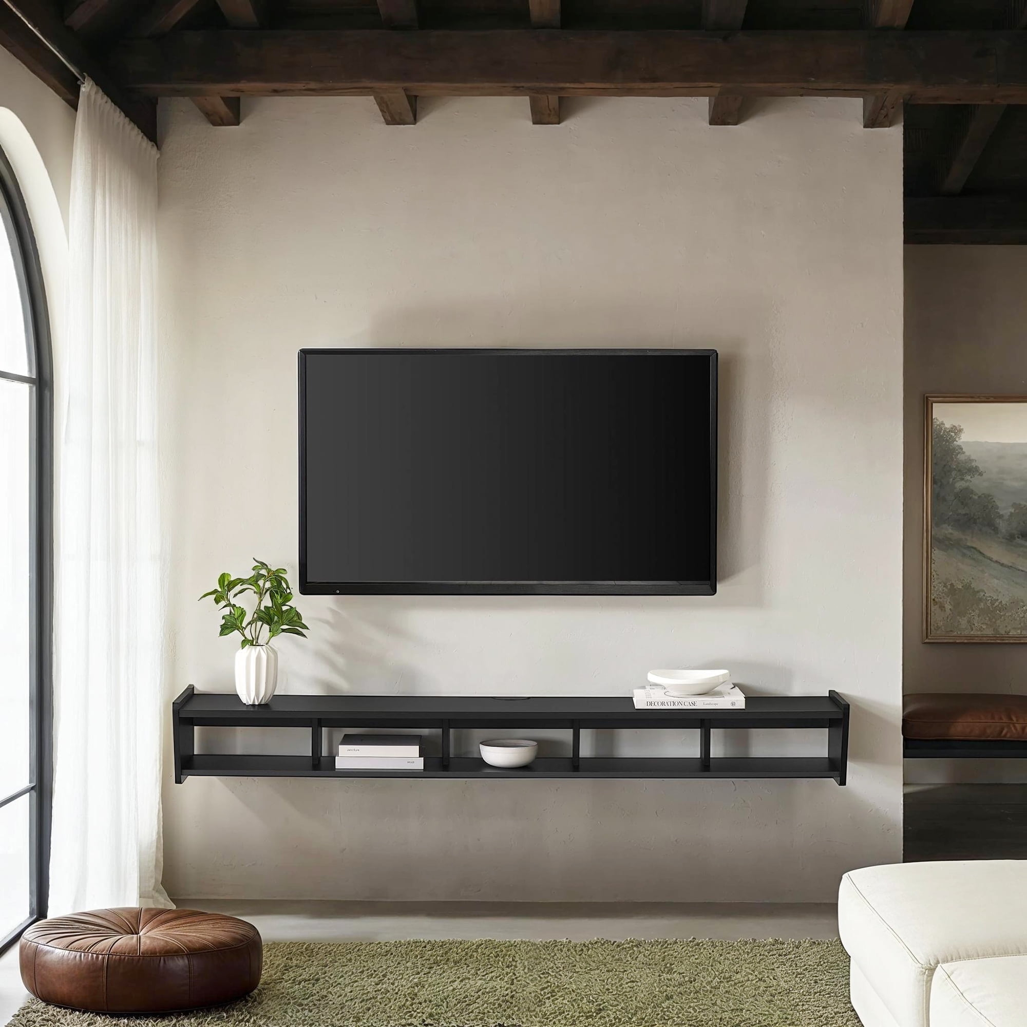 Walker Edison Minimalist Floating TV Stand for TVs up to 70”, Solid Black