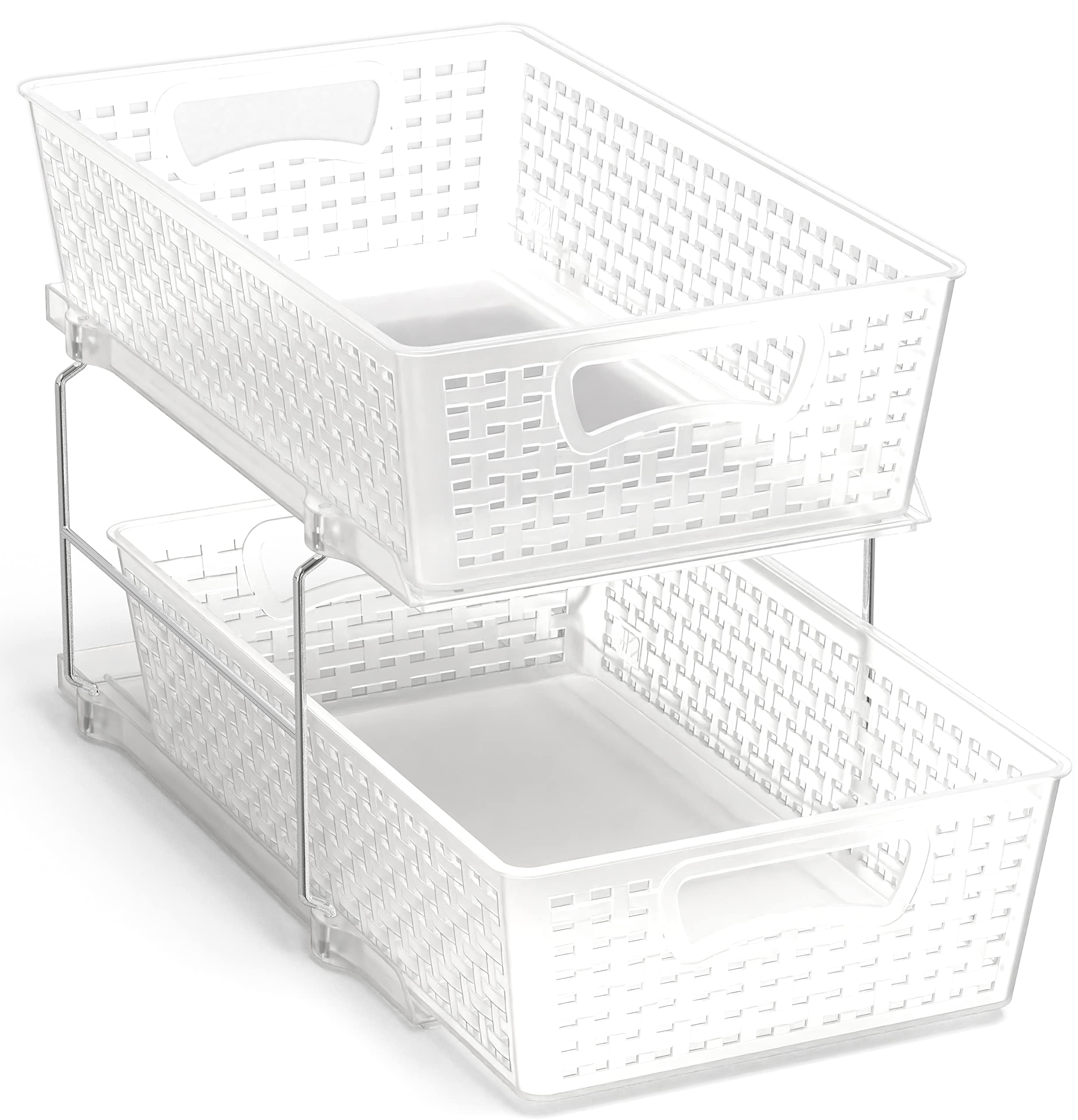 Simple Houseware 2 Tier Bathroom Organizer Tray Pull-Out Sliding Drawer/Under-Sink Storage, Clear