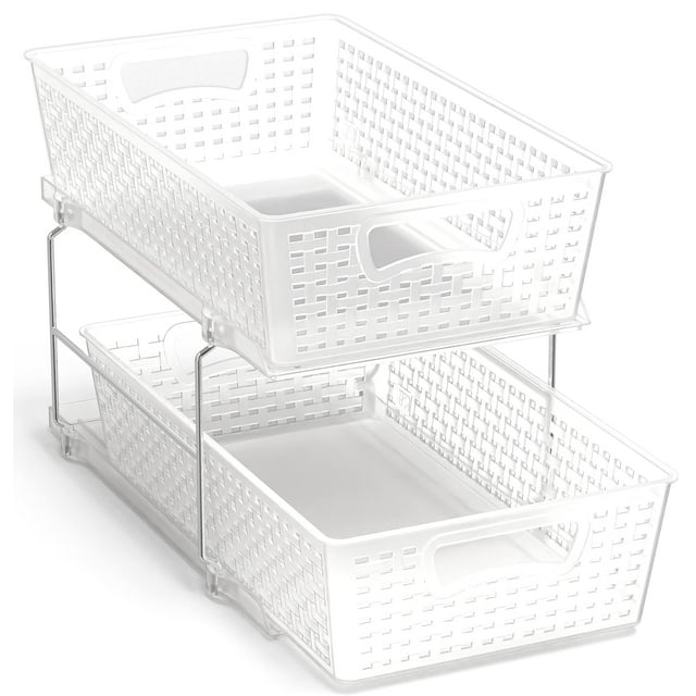Simple Houseware 2 Tier Bathroom Organizer Tray Pull-Out Sliding Drawer/Under-Sink Storage, Clear
