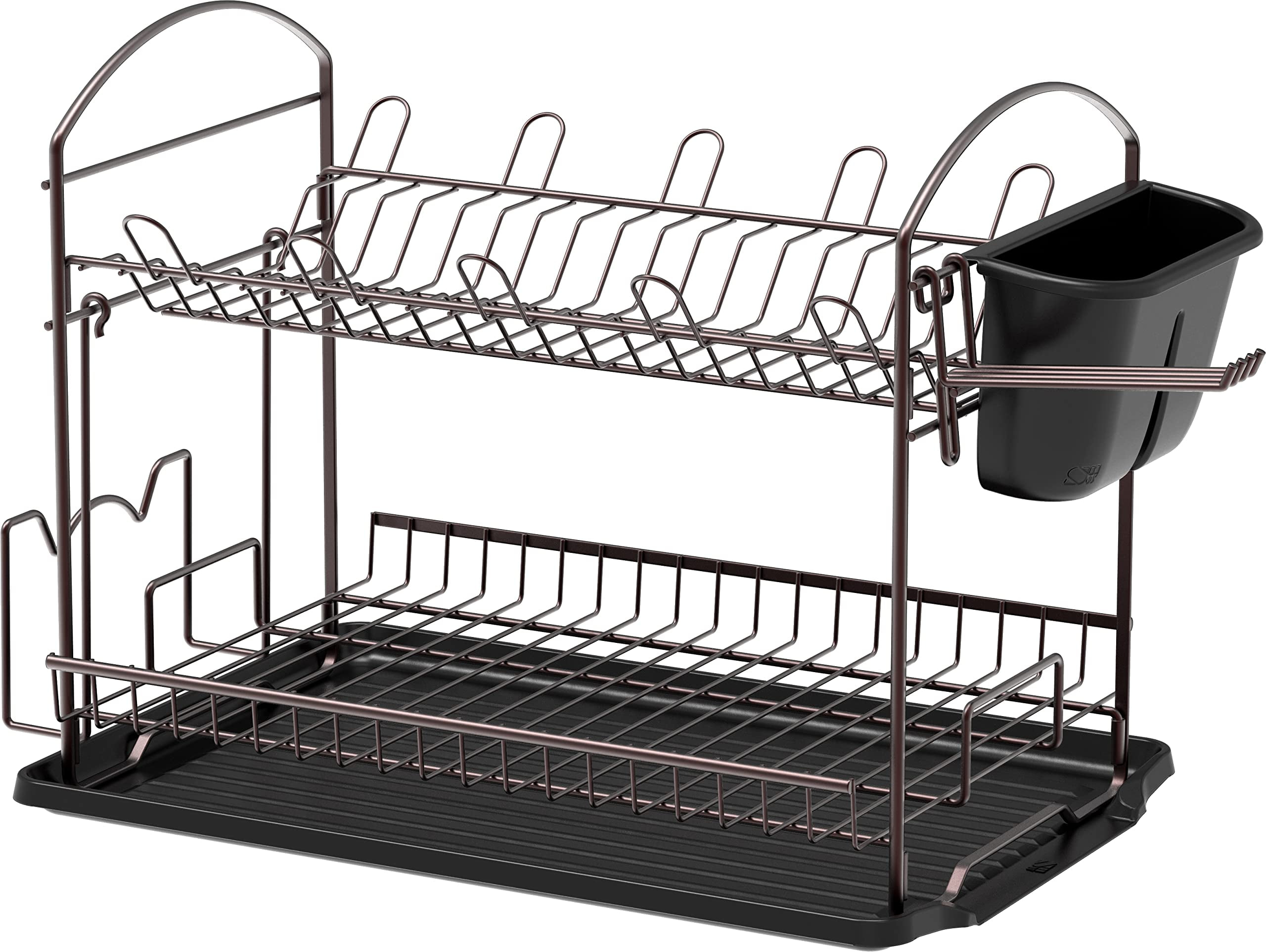 Simple Houseware 2-Tier Dish Rack with Drainboard, Bronze