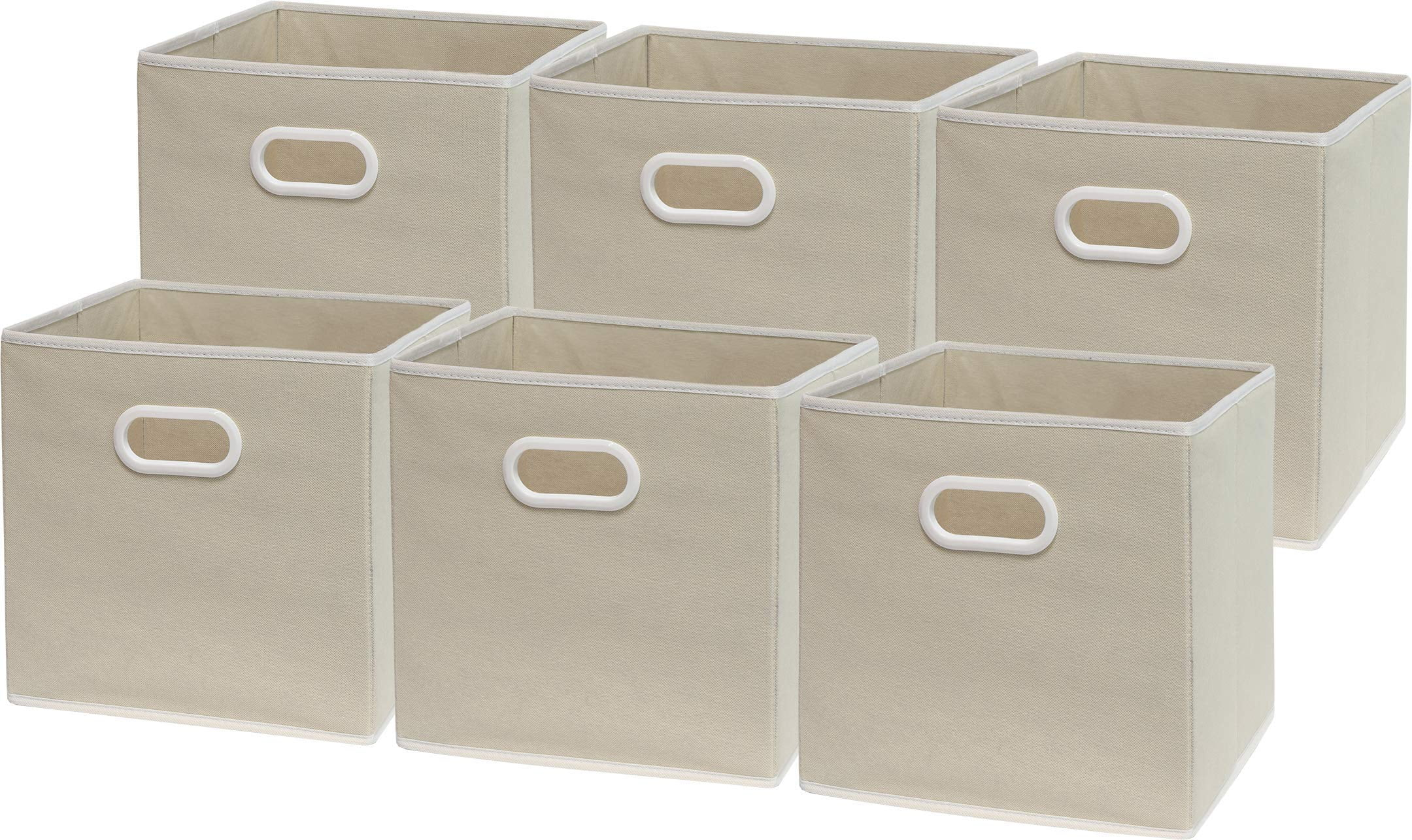 Simple Houseware Foldable Cube Storage Bin with Handle, 6 Pack, Beige
