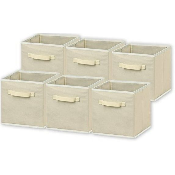 Simple Houseware Foldable Storage Bins Cubes Organizer, 6 Pack, Beige