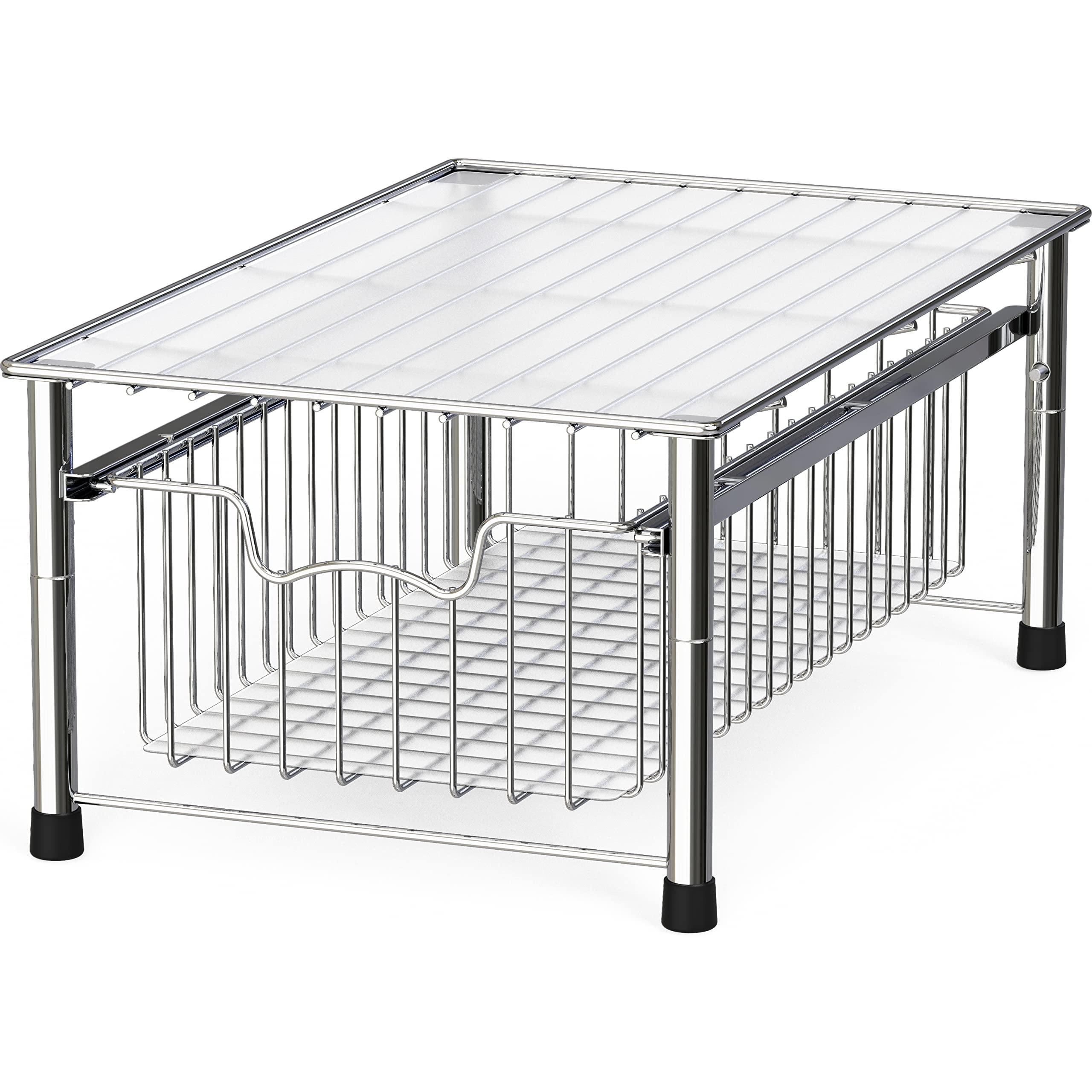 Chrome Stackable Metal Cabinet Organizer Basket Drawer