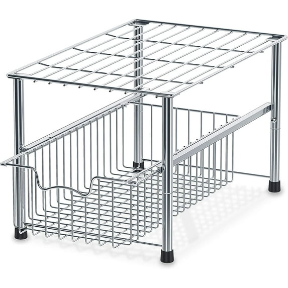 Chrome Stackable Metal Cabinet Organizer Basket Drawer
