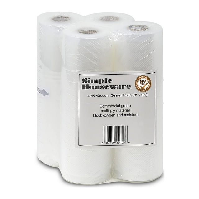 Simple Houseware Vacuum Sealer Bags 8'' x 25' Sous Vide Roll, 4-Pack C33
