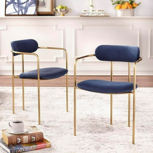 TMS Retro Velvet Dining Arm Chair (Set of 2), Navy