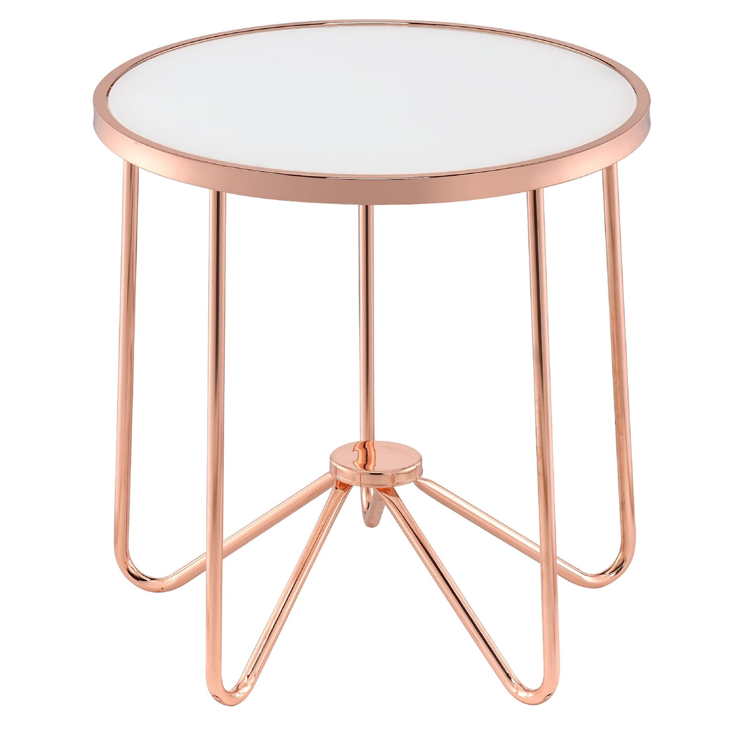 22" Rose Gold And Clear Glass Round End Table